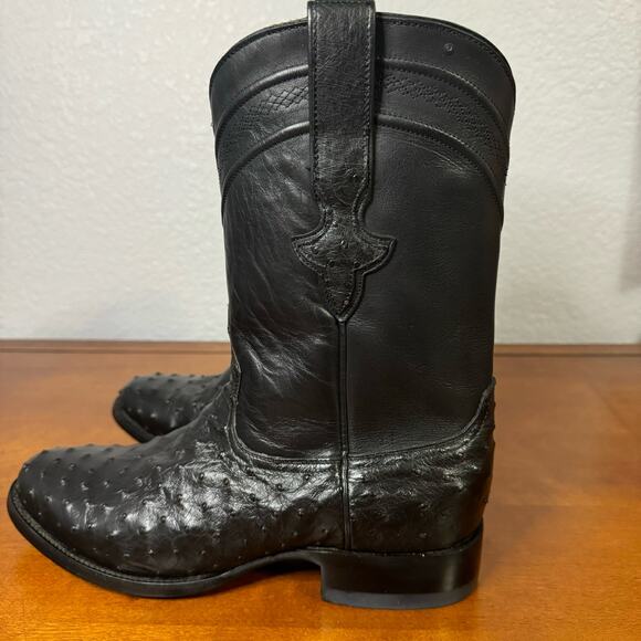 JRC & Sons Men's Miguel Full Quill Exotic Ostrich Roper Boot Black Size 9 D EUC - Picture 4 of 10